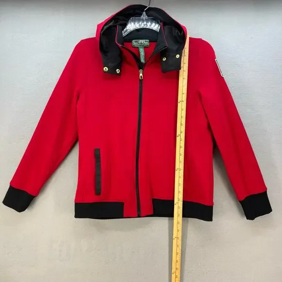 Ralph Lauren Active LRL Jacket Women's L Red Black Full Zip Hooded Preppy Luxury - Picture 8 of 12